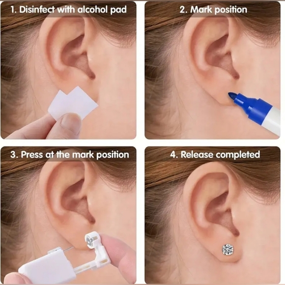 STAINLESS STEEL CZ self nose ear piercing set. Quick painless - Picture 4 of 13